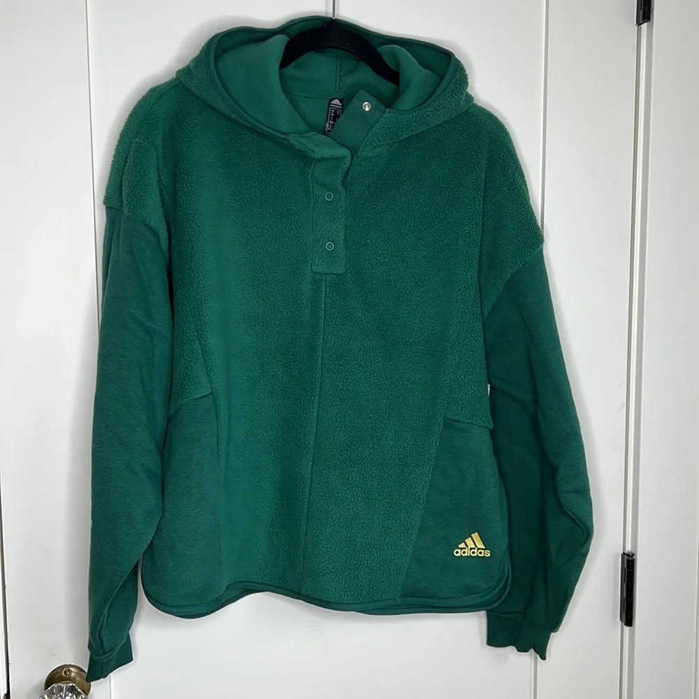 🛍️NEW Adidas Essentials Golden Logo Fleece Hoodie Women Green small nwt - Picture 6 of 6